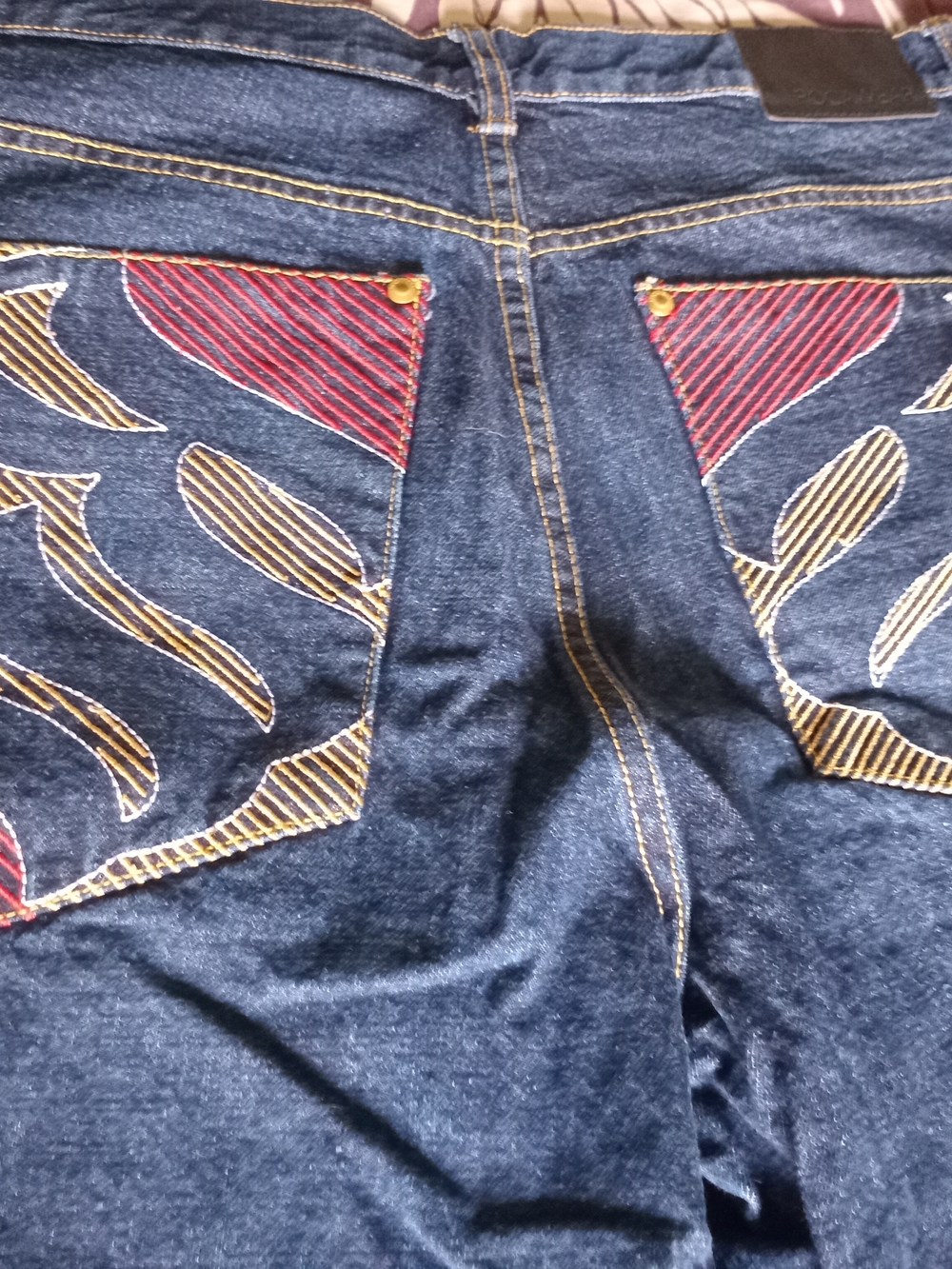 Rocawear Blue Denim Jeans with Red & Gold Stitching
